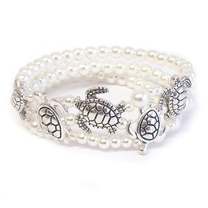 Turtle Multi Pearl Layer Stretch Bracelet